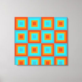 Geometrische patronen Kleur Turquoise Oranje Canvas Afdruk