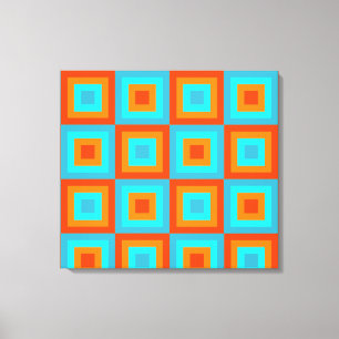 Geometrische patronen Kleur Turquoise Oranje Canvas Afdruk