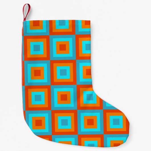 Geometrische patronen Kleur Turquoise Oranje Kleine Kerstsok (Voorkant)