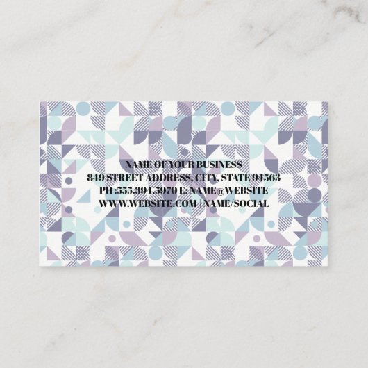 Geometrische patronen van Blues Purples Visitekaartje (Achterkant)