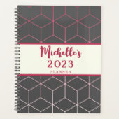 Geometrische patroon 2023 VIVA Magenta Grey Add Na Planner (Voorkant)