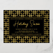 Geometrische Patroon Black Gold Holiday Party Folie Uitnodiging (Voorkant)