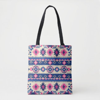 Geometrische Patroon Canvas tas - Blauwe en Roze S