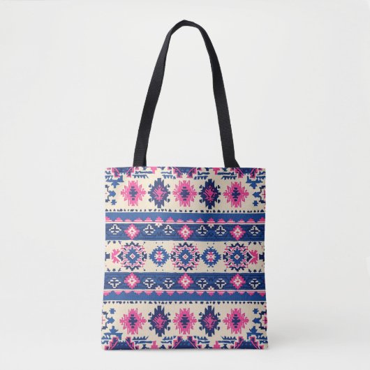 Geometrische Patroon Canvas tas - Blauwe en Roze S (Voorkant)