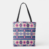 Geometrische Patroon Canvas tas - Blauwe en Roze S (Achterkant)