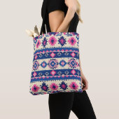 Geometrische Patroon Canvas tas - Blauwe en Roze S (Dichtbij)