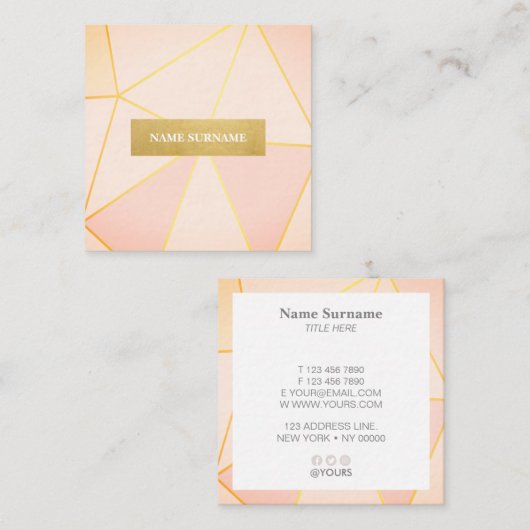Geometrische patroonpeach Gold Square Visitekaartj Vierkante Visitekaartje (Voorkant / Achterkant)