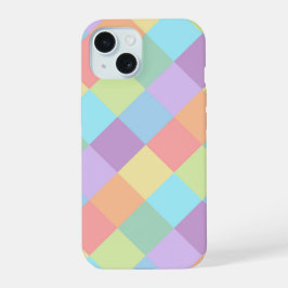 Geometrische patroonvormen pastel regenboogkleuren iPhone 15 case