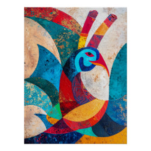 Geometrische Pauw in Scherversie Harmonie Perfect Poster