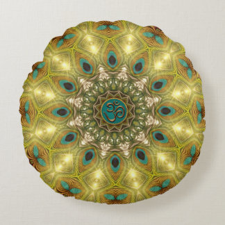 Geometrische Pauwveer Mandala Om Symbool Spirit Rond Kussen