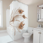 Geometrische peacock-veren op wit douchegordijn (In situ)