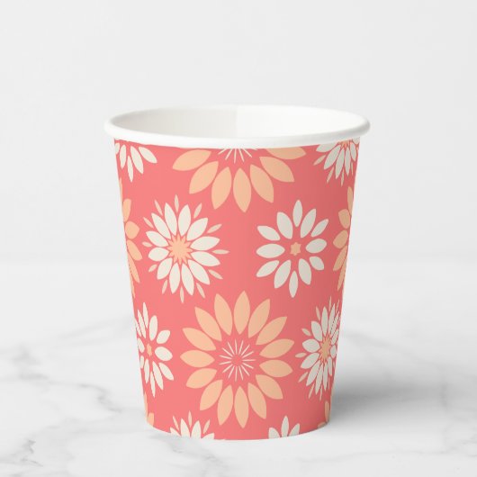 Geometrische Perziken en Crème Bloemmotief Papieren Bekers (Links)