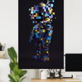 Geometrische pixel abstracte figuren rood geel poster (Thuiskantoor)