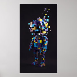 Geometrische pixel abstracte figuren rood geel poster