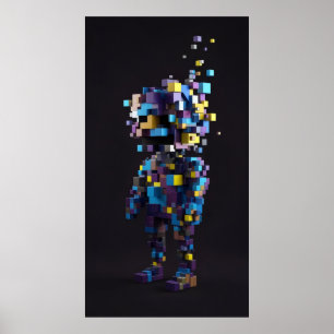 Geometrische pixel abstracte figuren rood geel poster