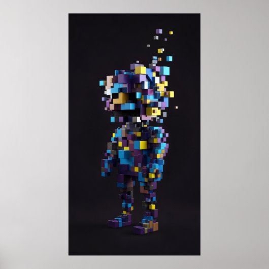 Geometrische pixel abstracte figuren rood geel poster (Voorkant)