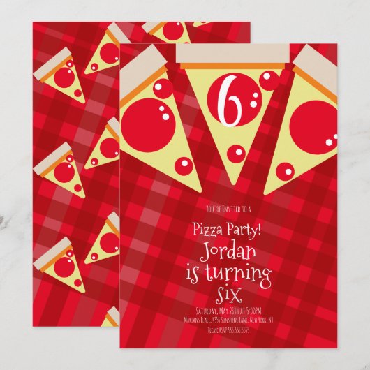 Geometrische Pizza Slices Party Red Birthday Kaart (Voorkant / Achterkant)