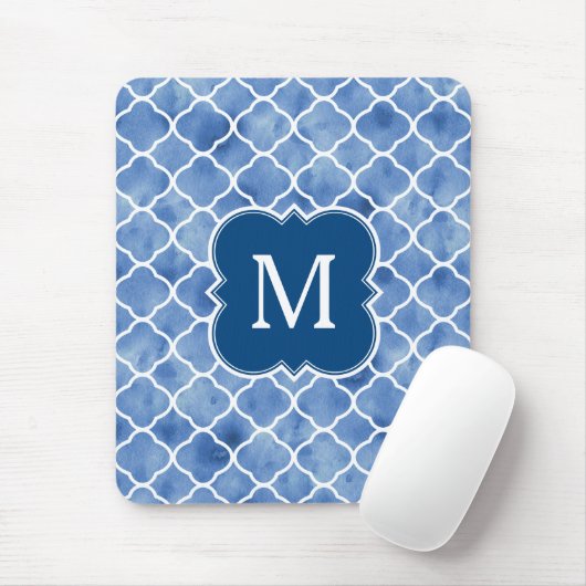 Geometrische plattegronmonogram Navy Blue Waterver Muismat (Met muis)