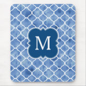 Geometrische plattegronmonogram Navy Blue Waterver Muismat (Voorkant)