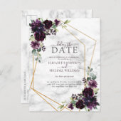 Geometrische plum Paarse marble vertraging de datu Aankondigingskaart (Voorkant / Achterkant)