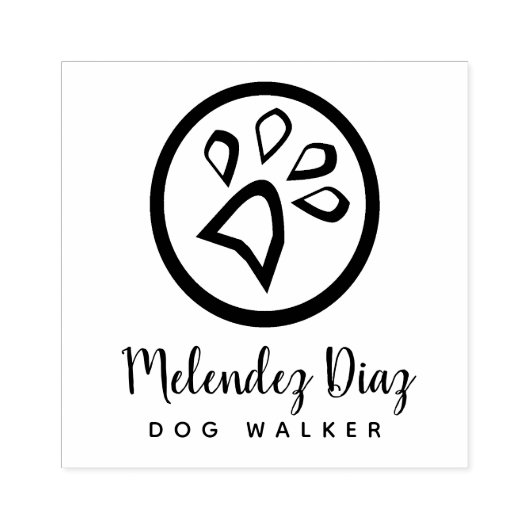 Geometrische pootafdruk Modern Dog Walker Logo Rubberstempel (Afrduk)