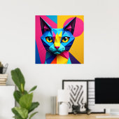 Geometrische Pop Art Kat Poster (Thuiskantoor)