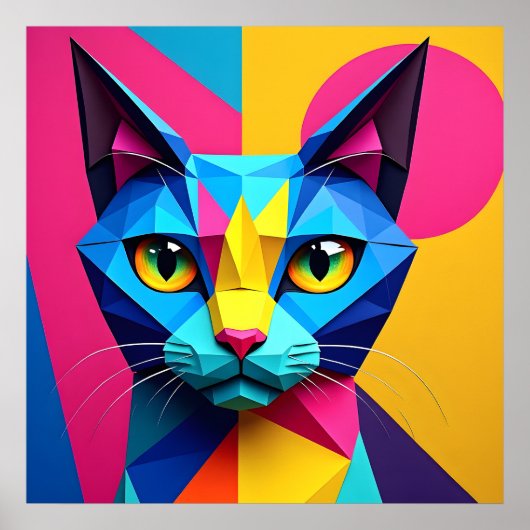 Geometrische Pop Art Kat Poster (Voorkant)