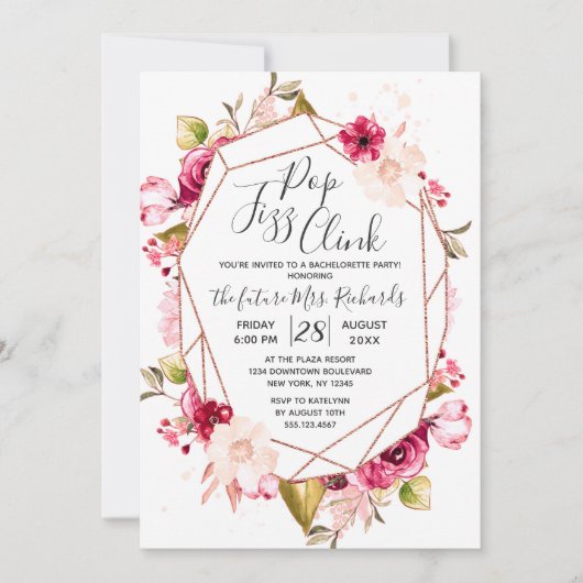 Geometrische Pop Fizz Clink Bachelorette Party Inv Kaart (Voorkant)