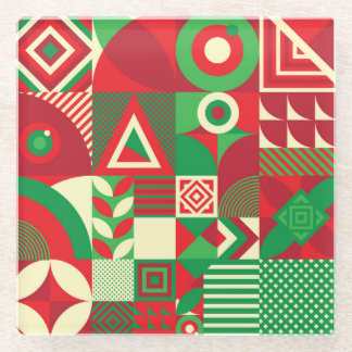 Geometrische Pop: Kleurrijke Abstracte Tegels. Glazen Onderzetter