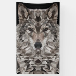 Geometrische portret van grijze wolf spandoek