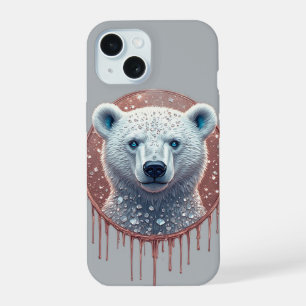 Geometrische portret van ijsbeer met koperen detai iPhone 15 case