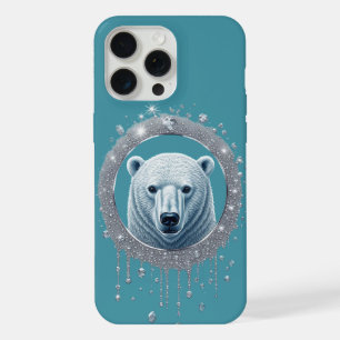 Geometrische portret van ijsbeer met turquoise det iPhone 15 pro max case
