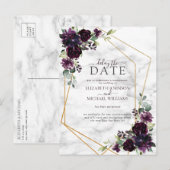 Geometrische pruim paarse marmeren uitstel van de  aankondigingskaart (Voorkant / Achterkant)