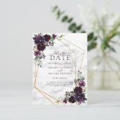Geometrische pruim paarse marmeren uitstel van de  aankondigingskaart (Staand voorkant)