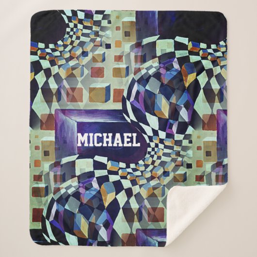 Geometrische psychedelische naam kunst voor jongen sherpa deken (Voorkant)