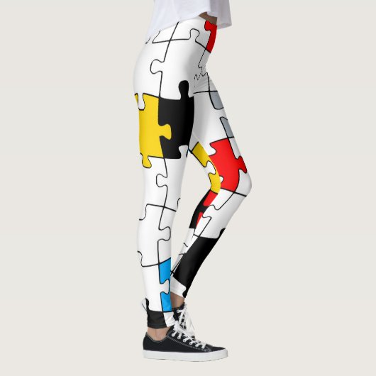 Geometrische puzzelstukjes primaire kleuren mondri leggings (Rechts)