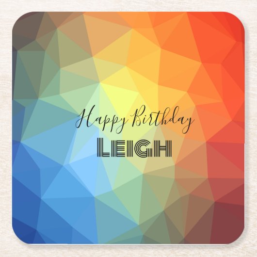 Geometrische Rainbow Monogram Naam Kartonnen Onderzetters (Voorkant)