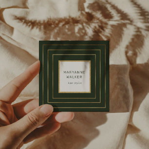 Geometrische rand Groene salon Haarstylist Elegant Vierkante Visitekaartje