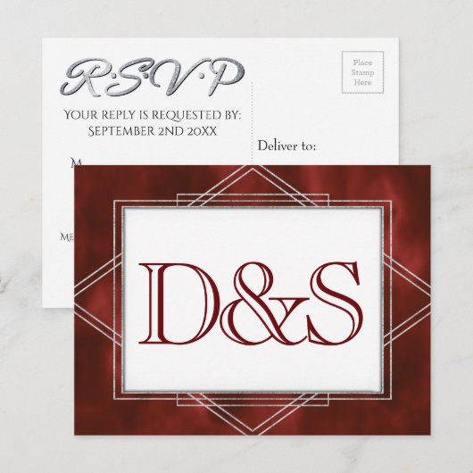 Geometrische Red Art Deco | Moderne RSVP-maaltijdk Uitnodiging Briefkaart (Voorkant / Achterkant)