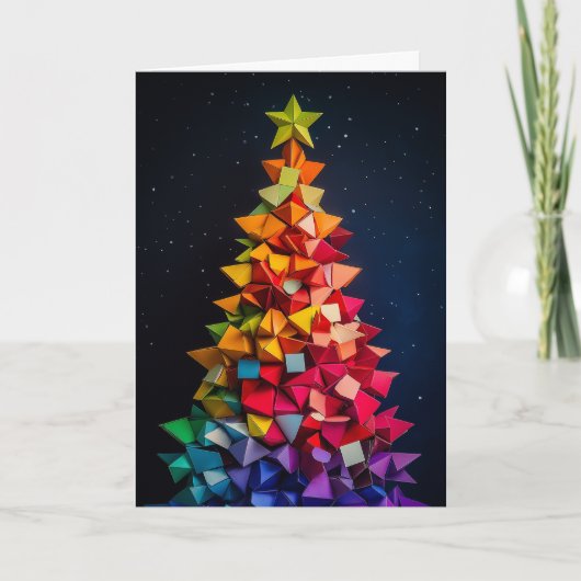 Geometrische regenboog kerstboom Vakantie Kaart (Voorkant)