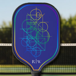 Geometrische regenboog primitieven Paarse achtergr Pickleball Paddle