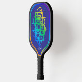 Geometrische regenboog primitieven Paarse achtergr Pickleball Paddle (Links)