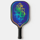 Geometrische regenboog primitieven Paarse achtergr Pickleball Paddle (Achterkant)