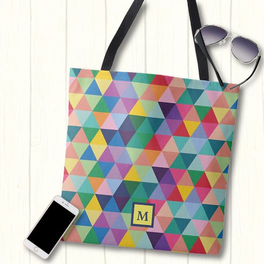 Geometrische regenboogkleuren tote bag