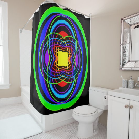 Geometrische regenboogkleuren vormen douchegordijn (In situ)