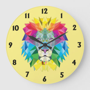 Geometrische regenboogkop met zwarte cijfers Geel Grote Klok