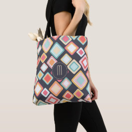 Geometrische remmen Retropatroonmonogram Tote Bag