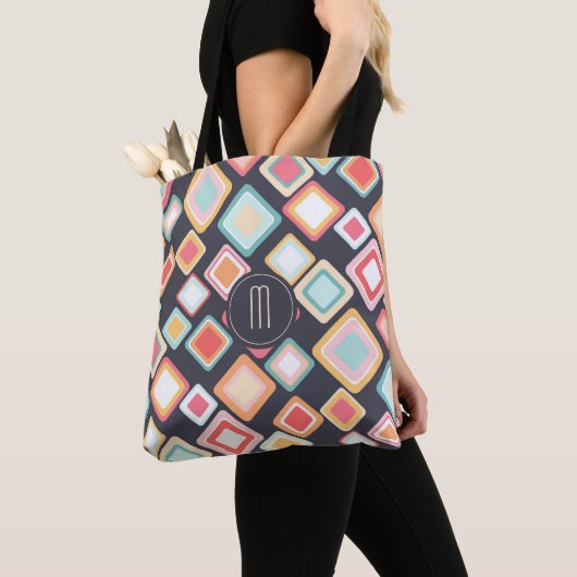 Geometrische remmen Retropatroonmonogram Tote Bag (Dichtbij)