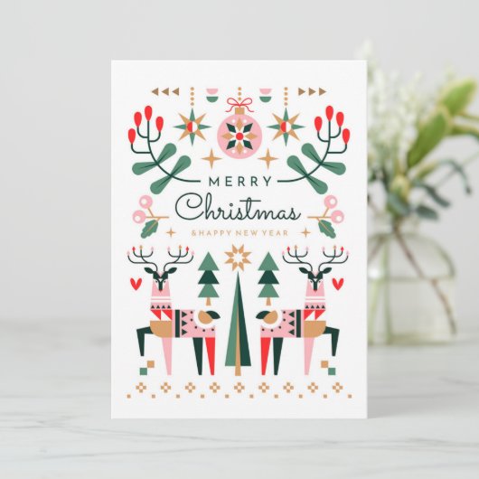 Geometrische rendier Kerstmis Feestdagenkaart (Staand voorkant)