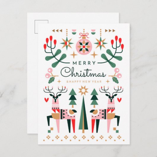 Geometrische rendier Kerstmis Feestdagenkaart (Voorkant / Achterkant)